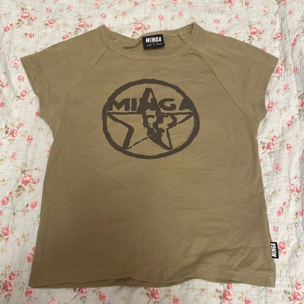 Y2K olive green star raglan cropped shirt